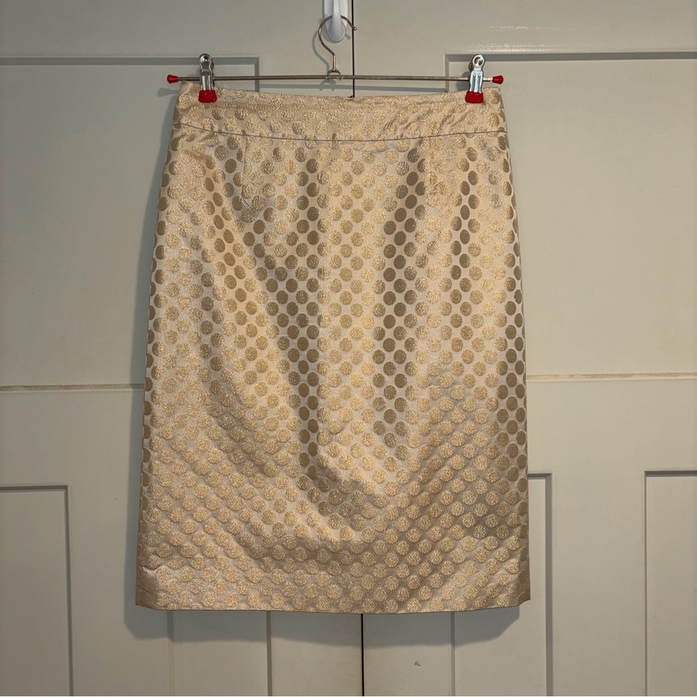 J. Crew Gold and Cream Metallic Dot Pencil Skirt